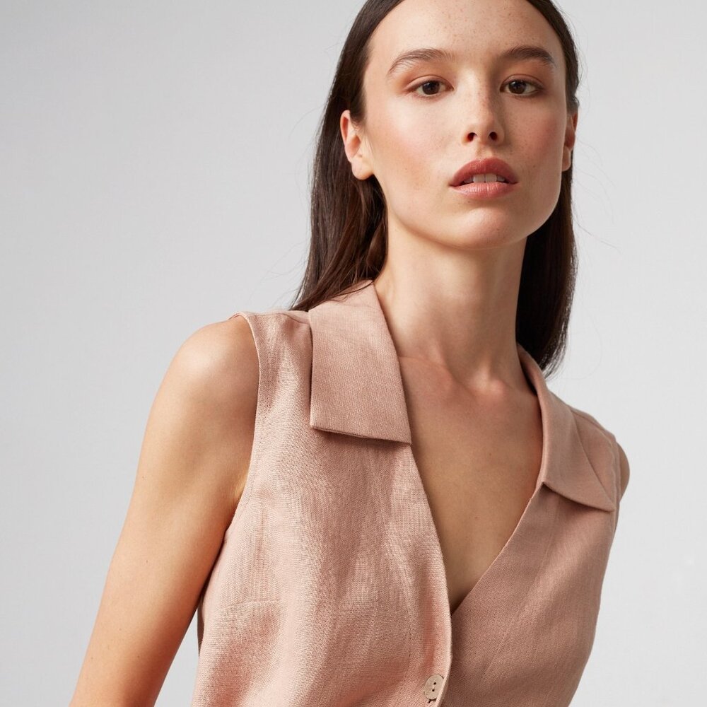 LUCY Collared Linen Vest / Sleeveless Linen Shirt / Handmade Clothing for Women